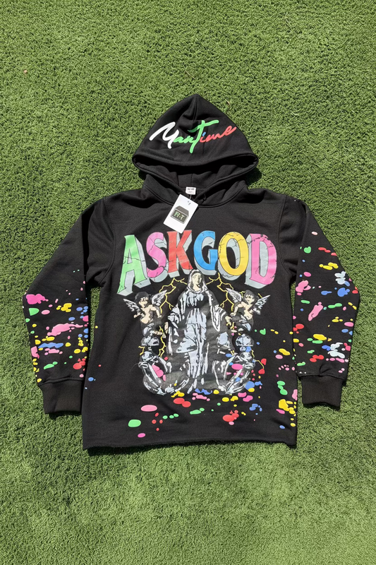 Black Ask God Splatter Hoodie