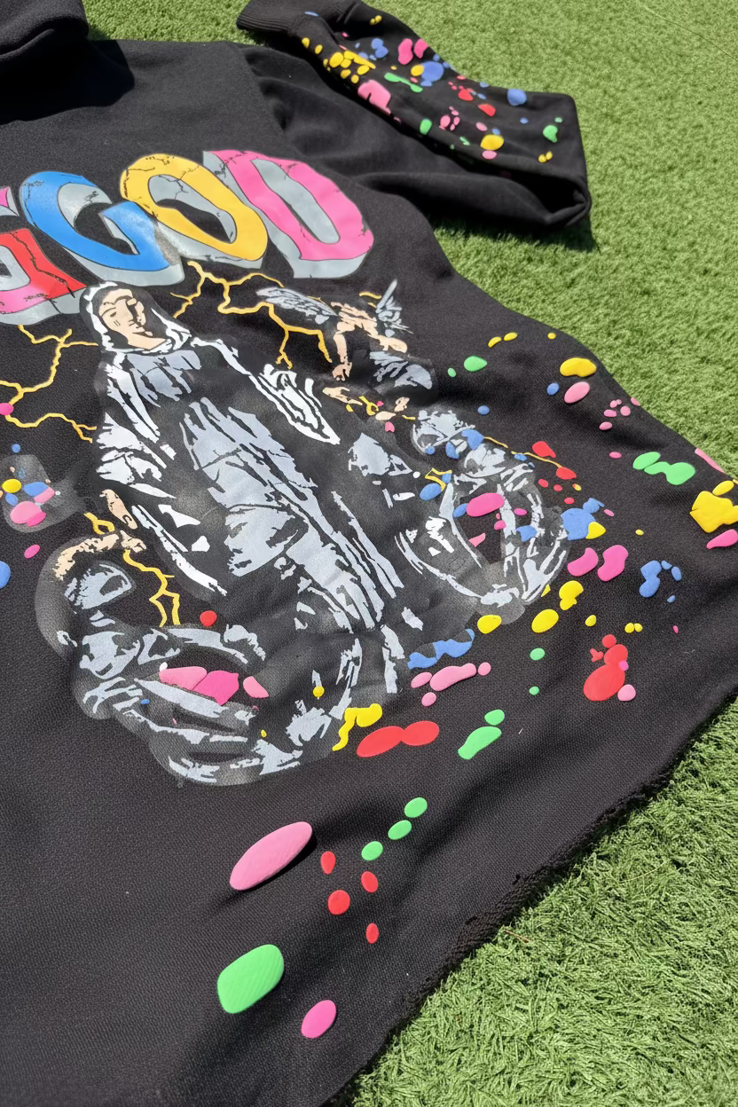 Black Ask God Splatter Hoodie