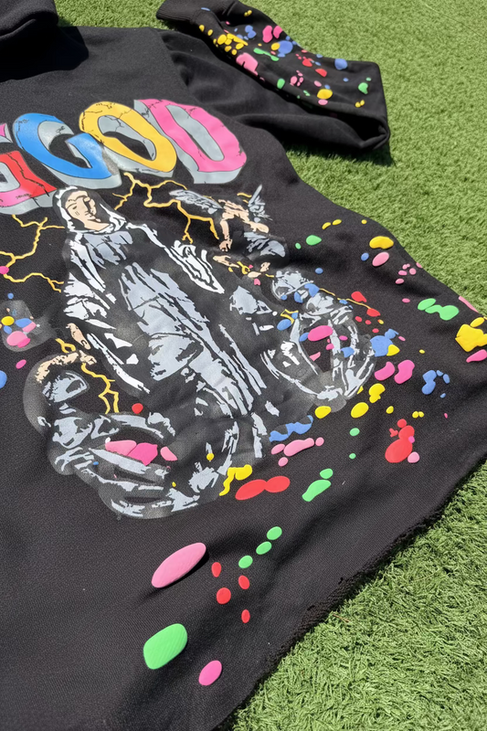 Black Ask God Splatter Hoodie